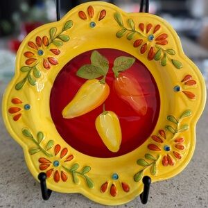 Pier 1 Imports Flores Hand Painted Pepper Plate 8”